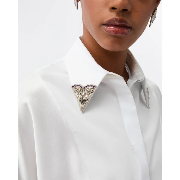 Versace Embroidered-Collar Cotton Poplin Shirt in White, view 5 | Shirts