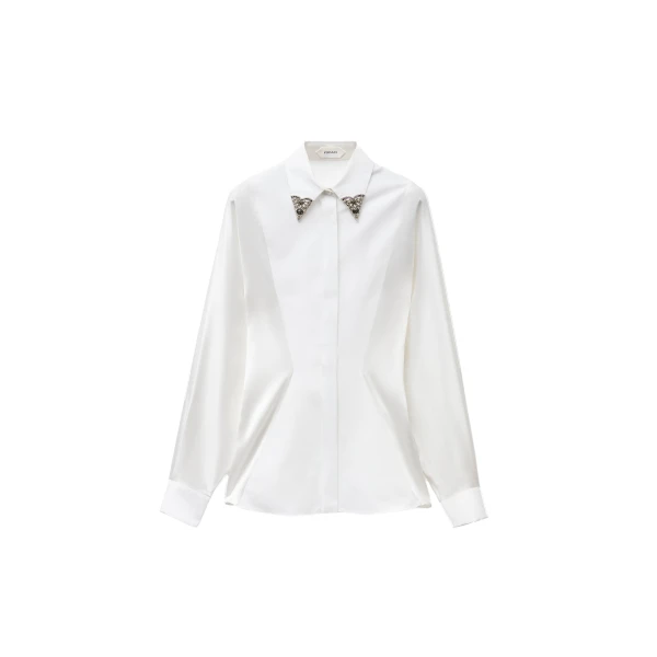 Embroidered-Collar Cotton Poplin Shirt in White
