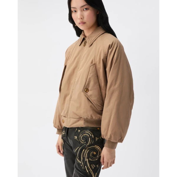Versace Embroidered Cotton Gabardine Blouson in Beige, view 4 | Jackets