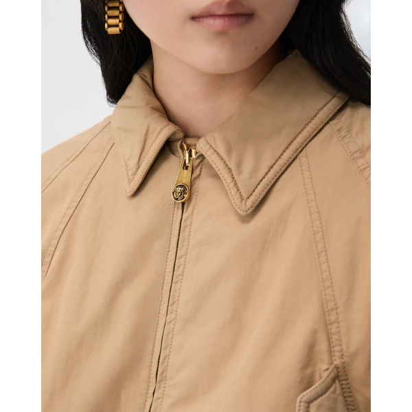 Versace Embroidered Cotton Gabardine Blouson in Beige, view 5 | Jackets