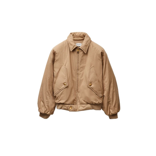 Embroidered Cotton Gabardine Blouson in Beige