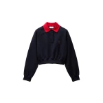 Versace Embroidered Cotton-Jersey Polo Sweatshirt in Blue and Red | Hoodies | Coveti