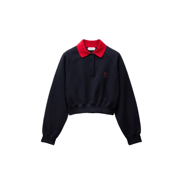 Embroidered Cotton-Jersey Polo Sweatshirt in Blue and Red