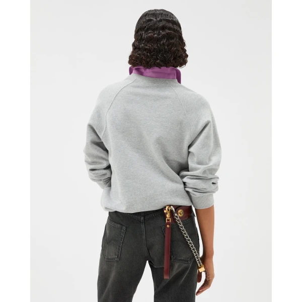 Versace Embroidered Cotton-Jersey Sweatshirt in Grey and Lilac, view 3 | Hoodies