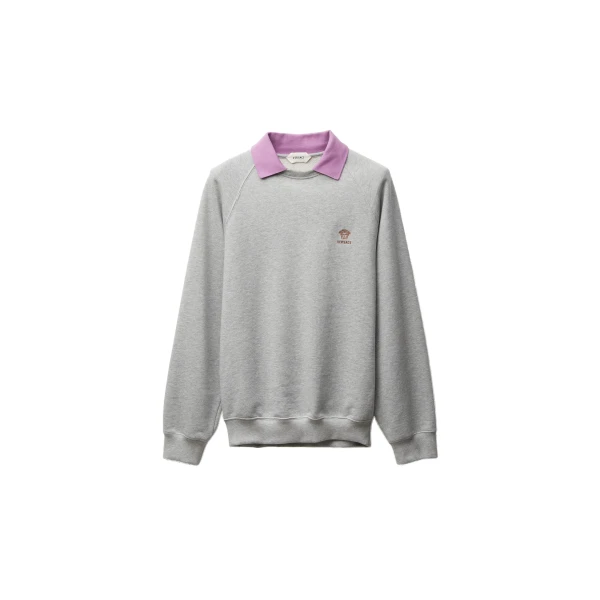 Embroidered Cotton-Jersey Sweatshirt in Grey and Lilac