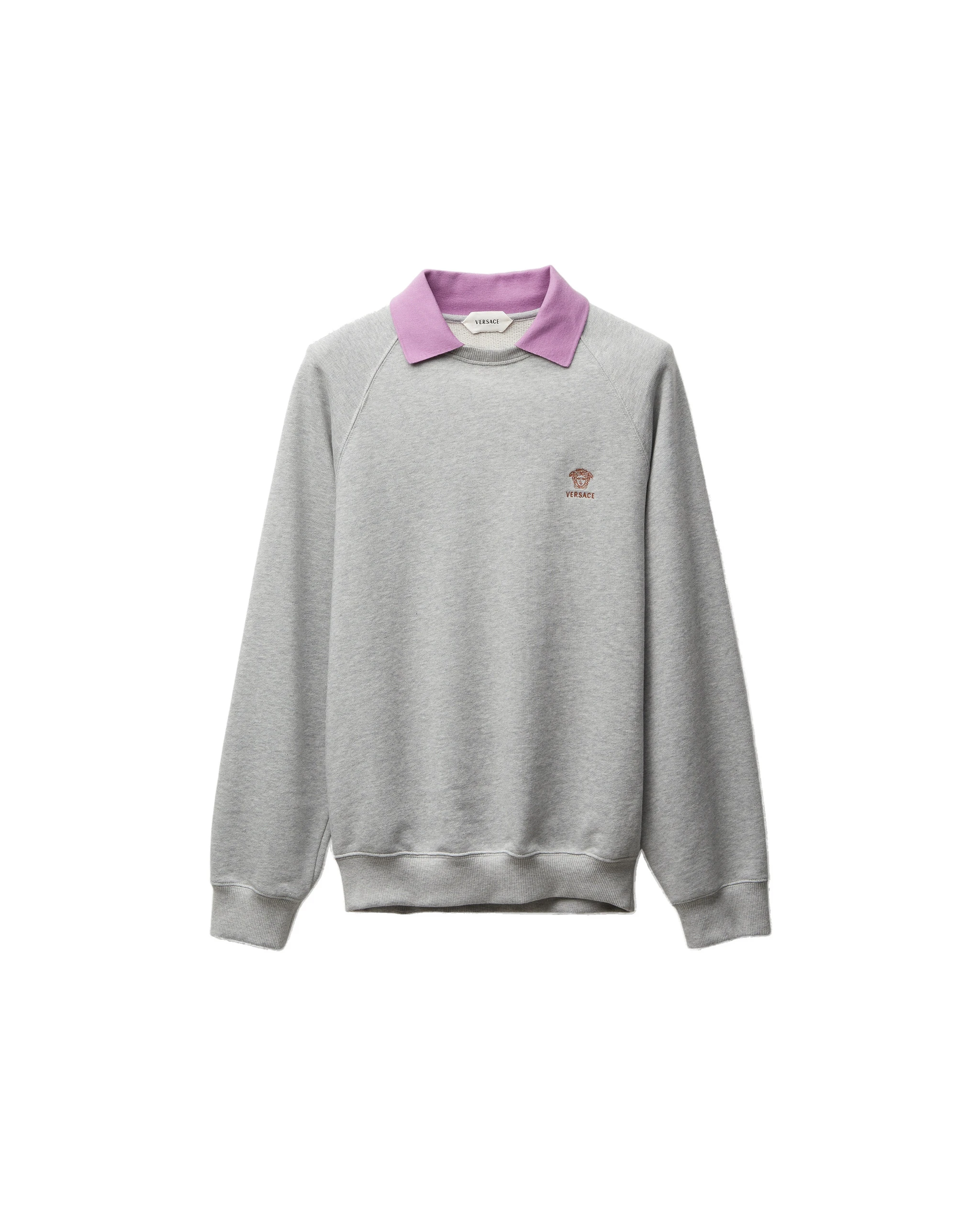 Versace Embroidered Cotton-Jersey Sweatshirt in Grey and Lilac Versace Embroidered Cotton-Jersey Sweatshirt in Grey and Lilac | Hoodies | Coveti