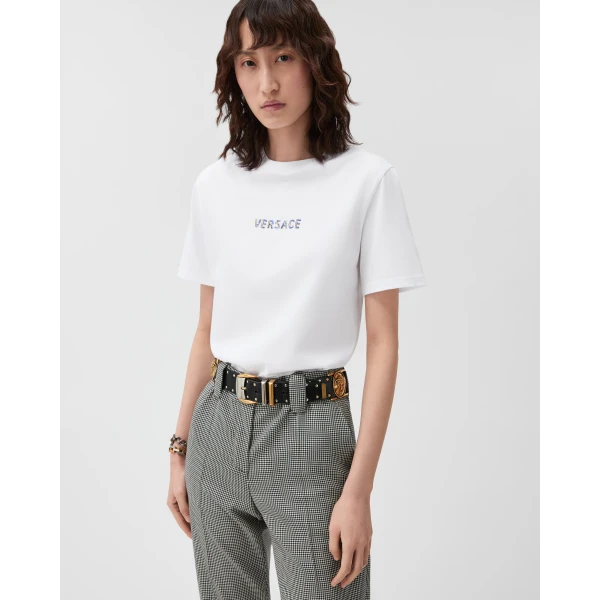 Versace Embroidered Cotton-Jersey T-Shirt in White, Ref. 1025973, view 2 | T-shirts