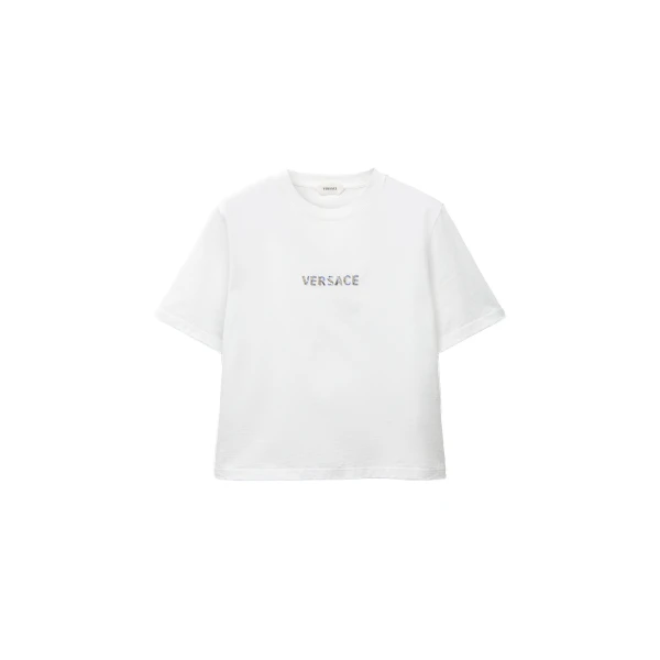 Versace Embroidered Cotton-Jersey T-Shirt in White, Ref. 1025973 | T-shirts | Coveti