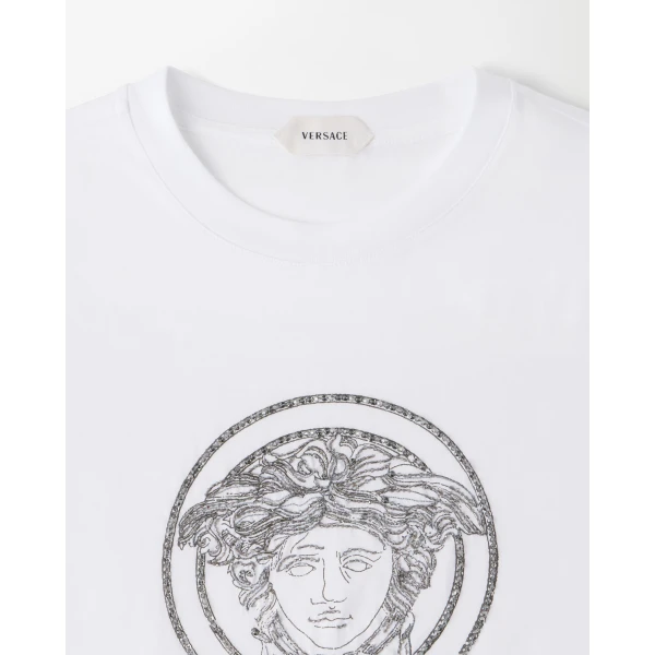 Versace Embroidered Cotton-Jersey T-Shirt in White, Ref. 1026220, view 2 | T-shirts