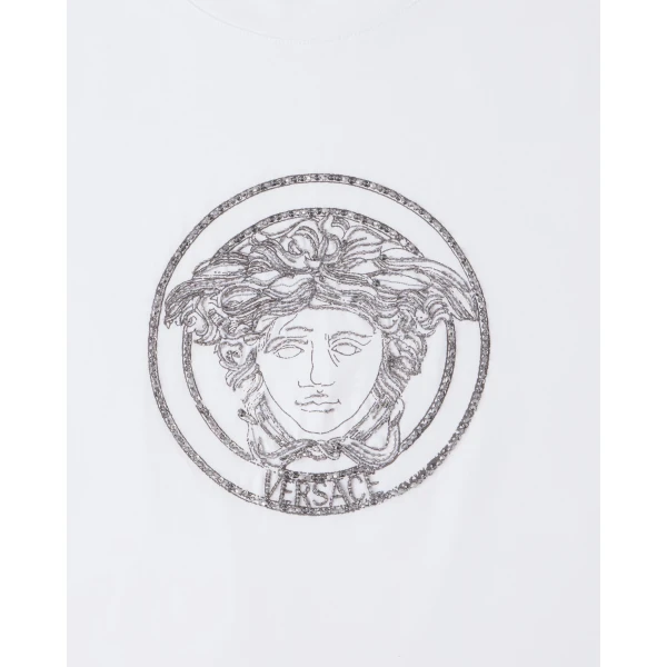 Versace Embroidered Cotton-Jersey T-Shirt in White, Ref. 1026220, view 4 | T-shirts