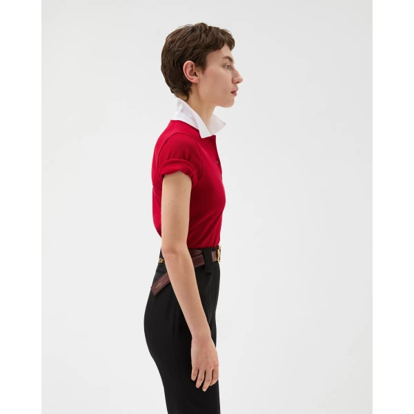 Versace Embroidered Cotton Piqué Polo in Red, view 4 | Tops