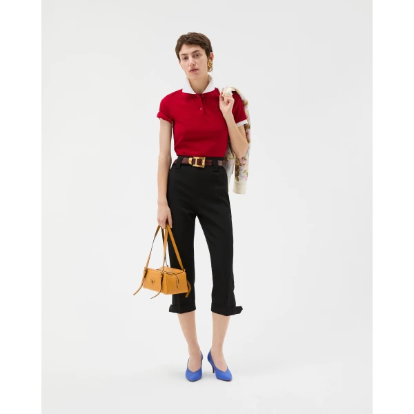 Versace Embroidered Cotton Piqué Polo in Red, view 6 | Tops