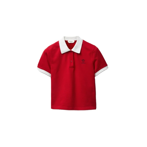 Embroidered Cotton Piqué Polo in Red
