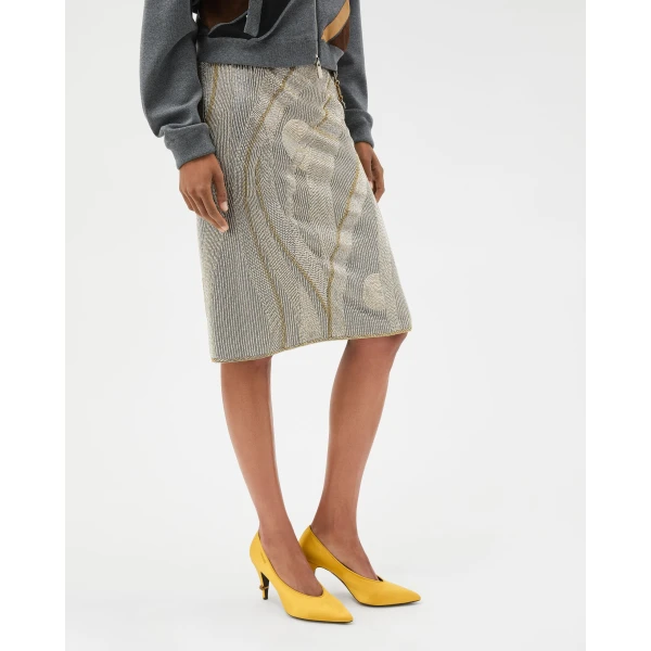 Versace Embroidered Crêpe de Chine Midi Skirt in Silver and Gold, view 4 | Midi Skirts