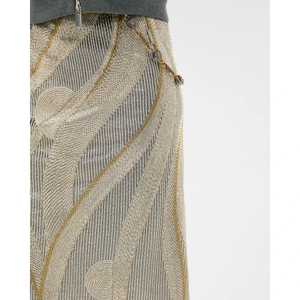 Versace Embroidered Crêpe de Chine Midi Skirt in Silver and Gold, view 5 | Midi Skirts