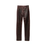 Versace Embroidered Croc-Effect Leather Pants in Black and Brown | Pants | Coveti