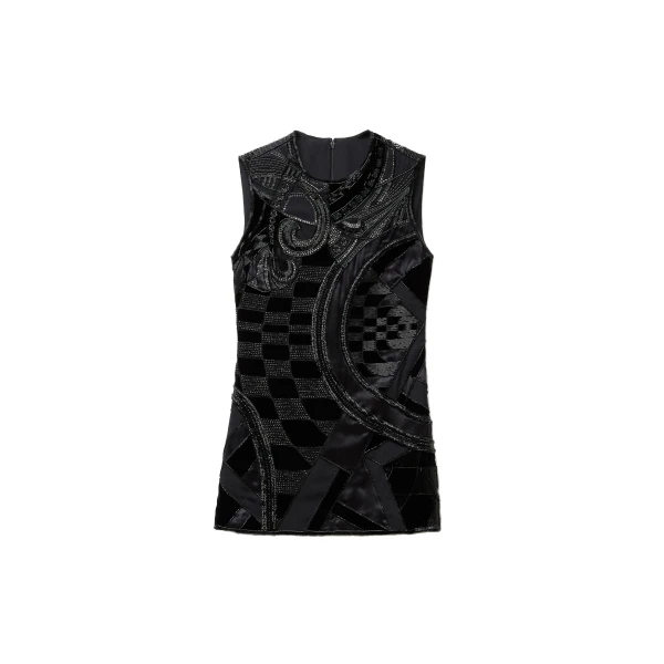 Versace Embroidered Envers-Satin Mini Dress in Black | Mini Dresses | Coveti