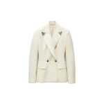 Versace Embroidered-Lapel Stretch Wool Blazer in White | Blazers | Coveti