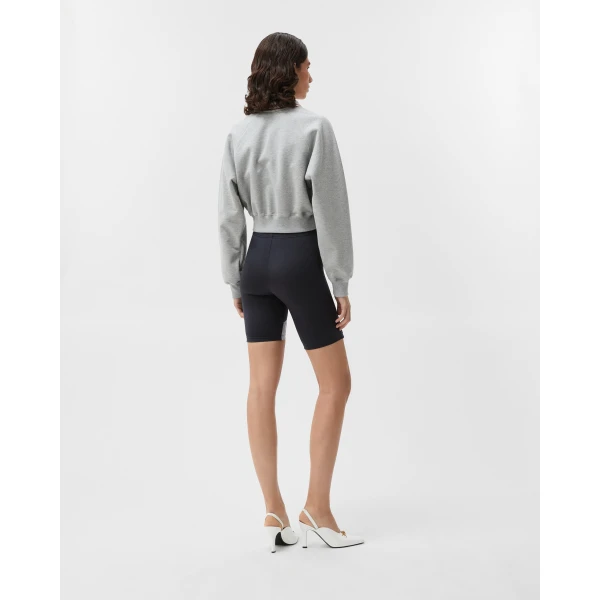 Versace Embroidered-Logo Bicycle Shorts in Black and Grey, view 3 | Shorts