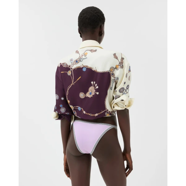 Versace Embroidered-Logo Bikini Bottoms in Lilac, view 3 | Bikini