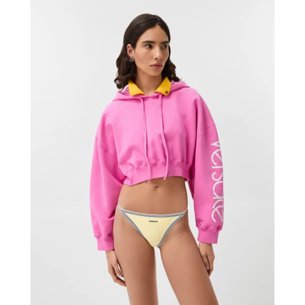 Versace Embroidered-Logo Bikini Bottoms in Yellow, view 2 | Bikini