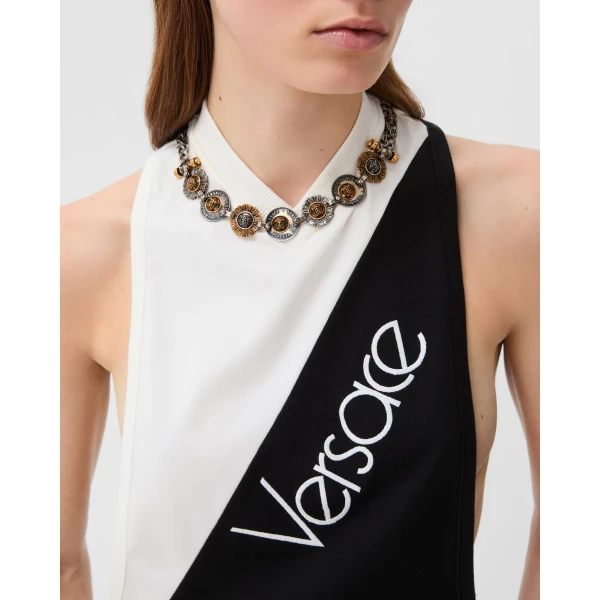 Versace Embroidered-Logo Cotton-Jersey Tank Top in White, view 5 | Sleeveless