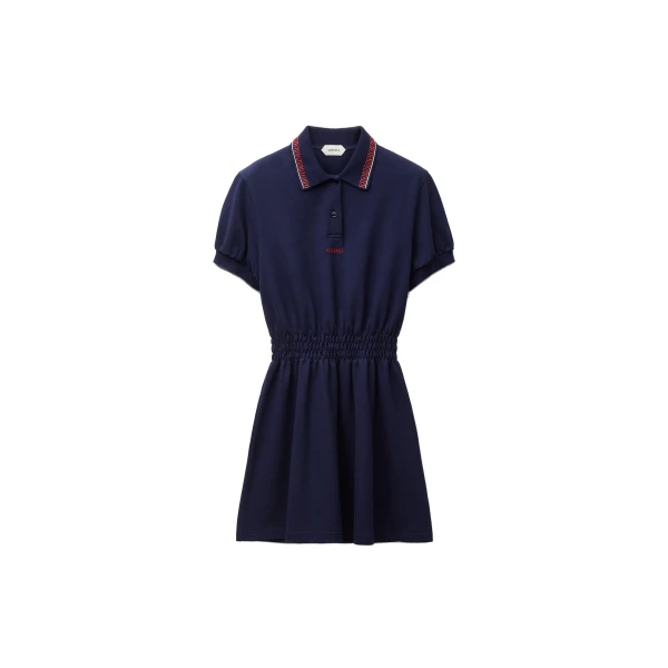 Embroidered-Logo Cotton Piqué Polo Mini Dress in Navy
