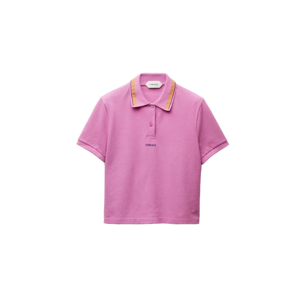 Embroidered-Logo Cotton Piqué Polo in Pink