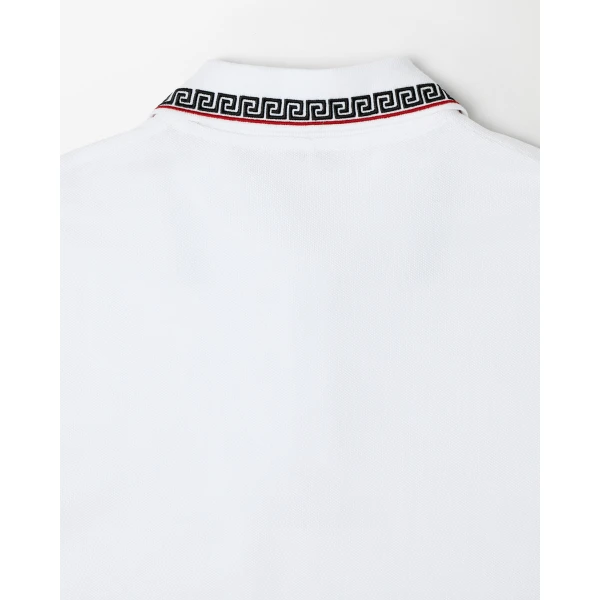 Versace Embroidered-Logo Cotton Piqué Polo in White, view 4 | Tops