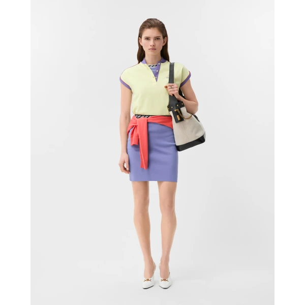 Versace Embroidered-Logo Cotton Piqué Polo in Yellow, view 6 | Tops