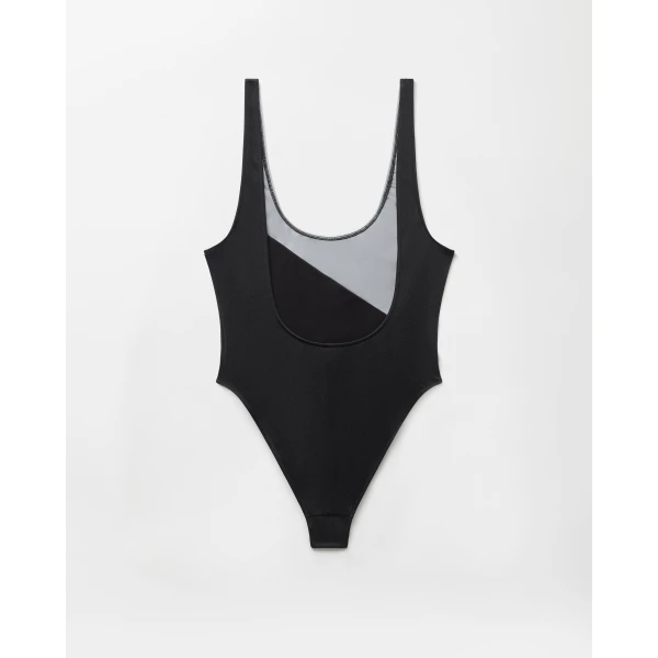Versace Embroidered-Logo One-Piece Swimsuit in Black and Grey, view 4 | Swimsuits