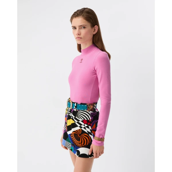 Versace Embroidered-Logo Stretch Cotton-Jersey Bodysuit in Pink, view 4 | Bodysuit
