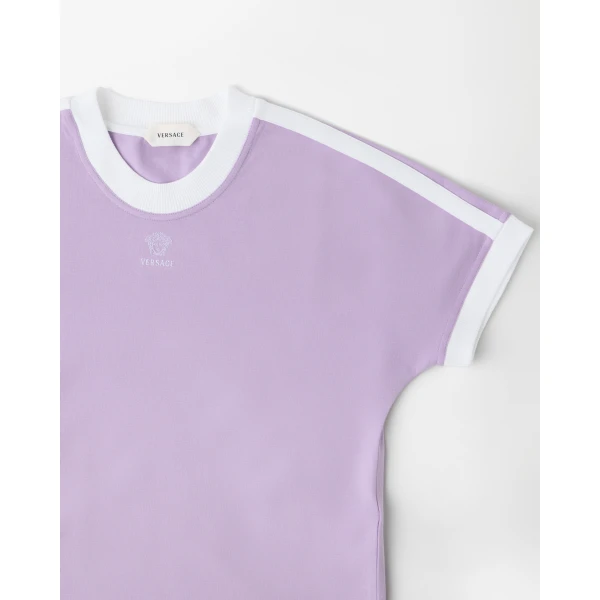 Versace Embroidered-Logo Stretch Cotton-Jersey T-Shirt in Lilac, view 2 | T-shirts