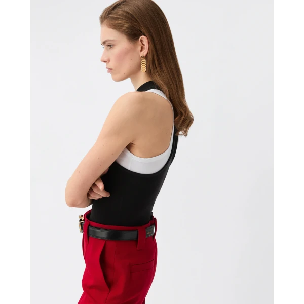Versace Embroidered-Logo Stretch Cotton-Jersey Tank Top in Grey, view 4 | Sleeveless