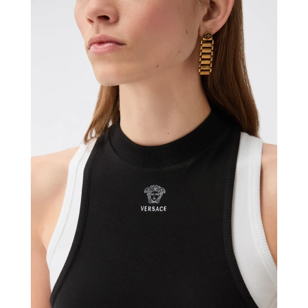Versace Embroidered-Logo Stretch Cotton-Jersey Tank Top in Grey, view 5 | Sleeveless