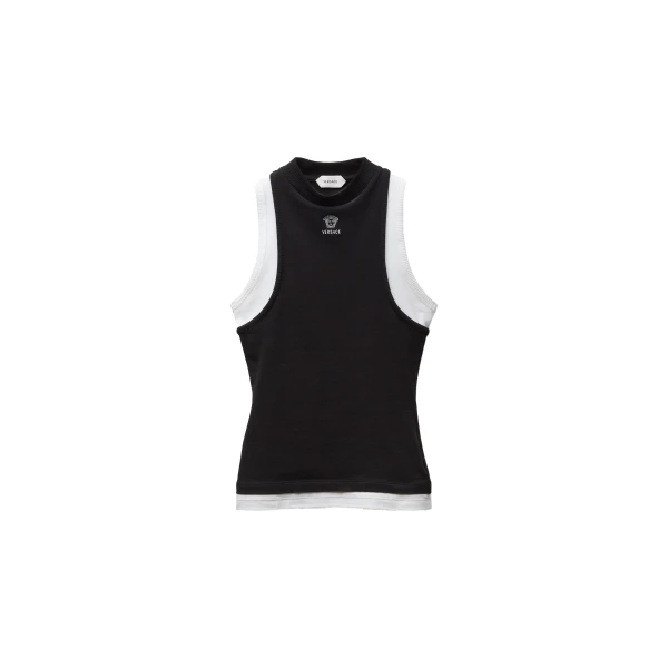 Versace Embroidered-Logo Stretch Cotton-Jersey Tank Top in Grey | Sleeveless | Coveti