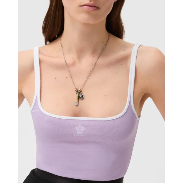Versace Embroidered-Logo Stretch Cotton-Jersey Tank Top in Lilac, view 4 | Sleeveless
