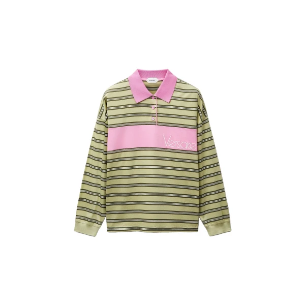 Embroidered-Logo Striped-Intarsia Cotton Polo in Yellow and Pink