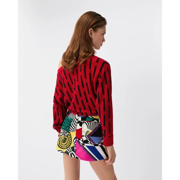 Versace Embroidered-Logo Wool Knit Sweater in Red, view 3 | Sweaters