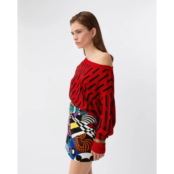 Versace Embroidered-Logo Wool Knit Sweater in Red, view 4 | Sweaters