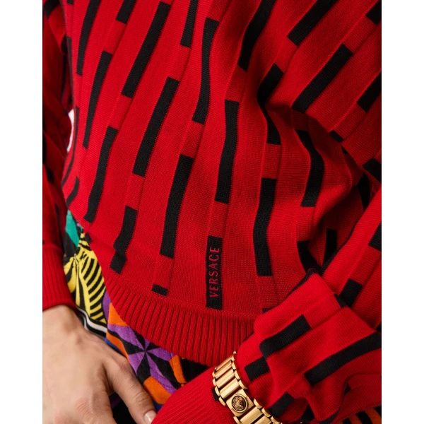 Versace Embroidered-Logo Wool Knit Sweater in Red, view 5 | Sweaters
