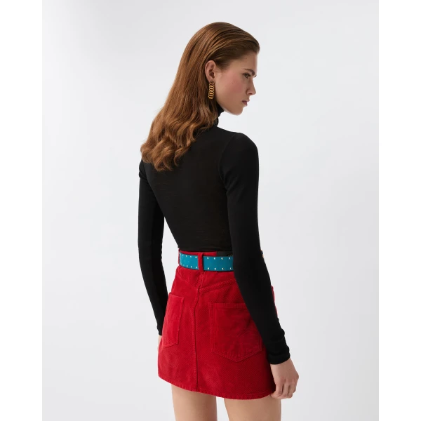 Versace Embroidered-Logo Wool Knit Turtleneck in Black, view 3 | Turtlenecks