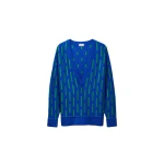 Versace Embroidered-Logo Wool Knit V-Neck Sweater in Blue | Sweaters | Coveti
