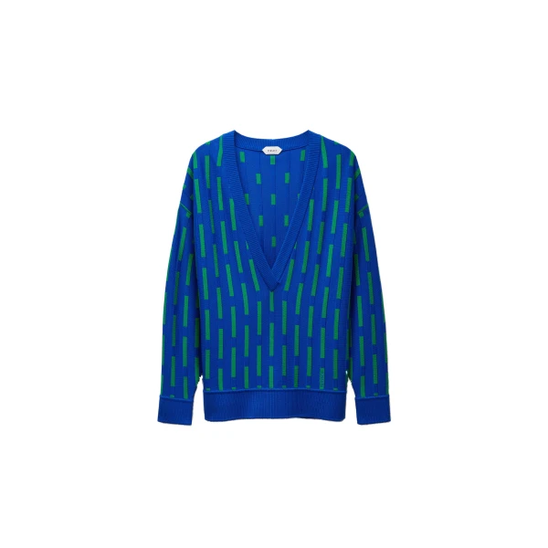 Versace Embroidered-Logo Wool Knit V-Neck Sweater in Blue | Sweaters | Coveti