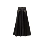 Versace Embroidered Nappa Long Skirt in Black | Leather Skirts | Coveti