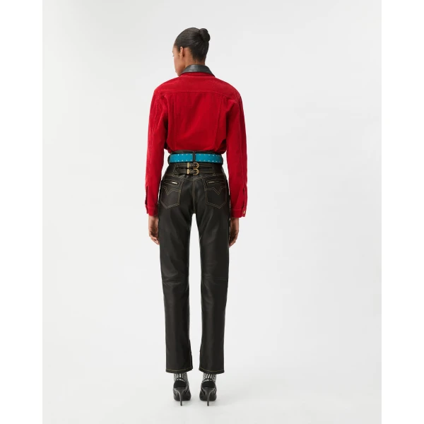 Versace Embroidered Nappa Pants in Black, view 3 | Pants