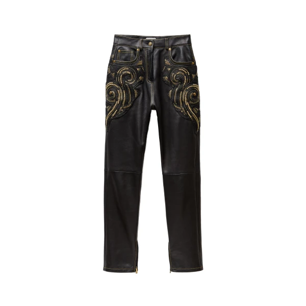 Embroidered Nappa Pants in Black