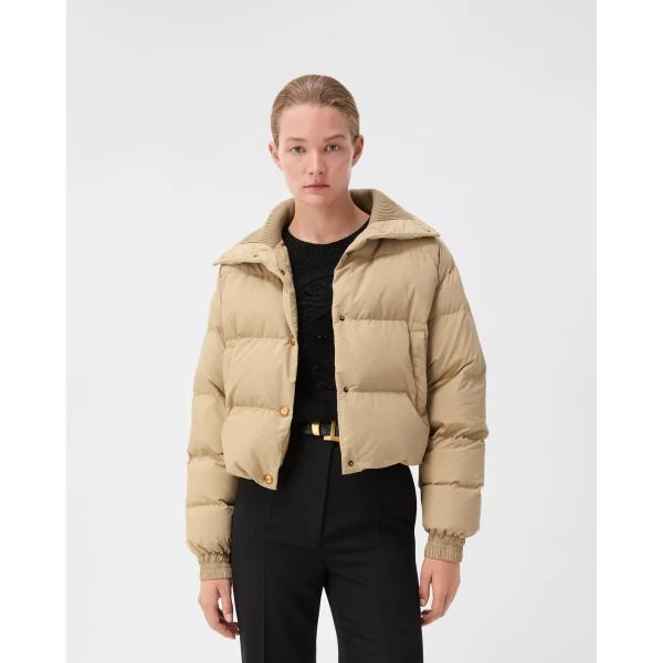 Versace Embroidered Padded Jacket in Beige, view 2 | Jackets