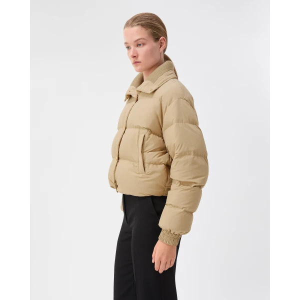 Versace Embroidered Padded Jacket in Beige, view 4 | Jackets