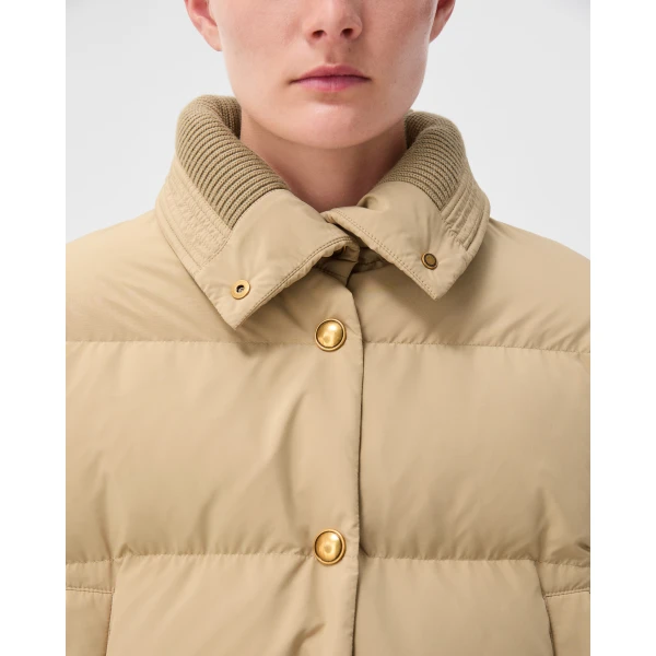 Versace Embroidered Padded Jacket in Beige, view 5 | Jackets
